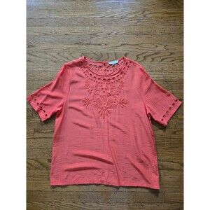 Anthropologie Current Air Womens Embroidered Short Sleeve Blouse Boho